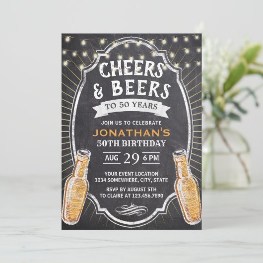 Cheers & Beers Rustic Chalkboard 50th Birthday Kaart (Staand voorkant)
