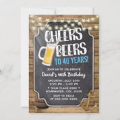 Cheers & Beers Rustic String Lights 40th Birthday Kaart (Voorkant)