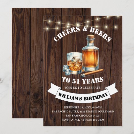 Cheers & Beers Rustiek 51e Land Verjaardagsfeest Kaart (Voorkant / Achterkant)