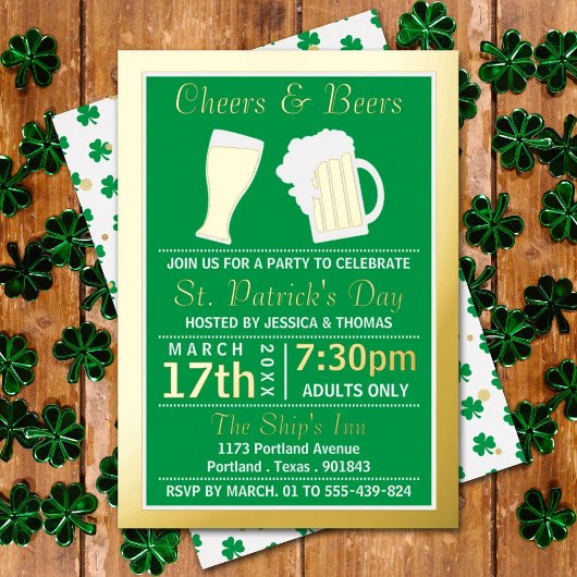 Cheers & Beers Shamrock St. Patrick's Day Party Folie Uitnodiging
