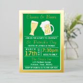Cheers & Beers Shamrock St. Patrick's Day Party Folie Uitnodiging (Staand Voorkant)