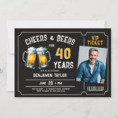 Cheers Beers Ticket Mannen Zwart 40e Verjaardag Fo Kaart (Voorkant)
