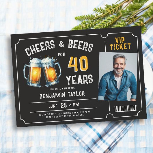Cheers Beers Ticket Mannen Zwart 40e Verjaardag Fo Kaart