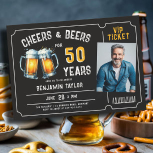 Cheers Beers Ticket Mannen Zwart 50ste Verjaardags Kaart