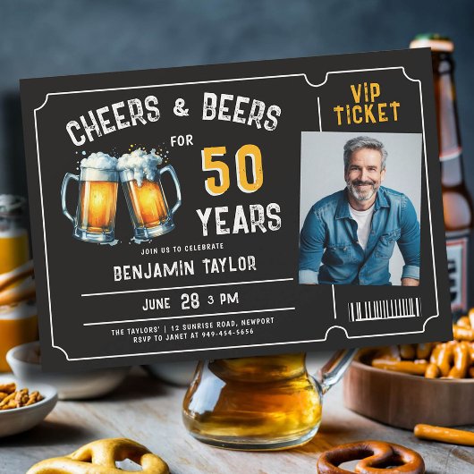 Cheers Beers Ticket Mannen Zwart 50ste Verjaardags Kaart