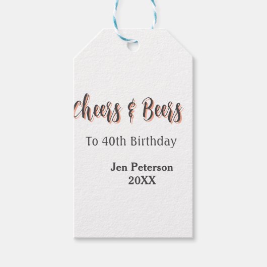 Cheers & beers to 40th birthday gray name year sin cadeaulabel (Voorkant)