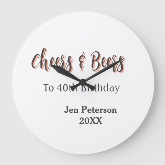 Cheers & beers to 40th birthday gray name year sin grote klok (Voorkant)