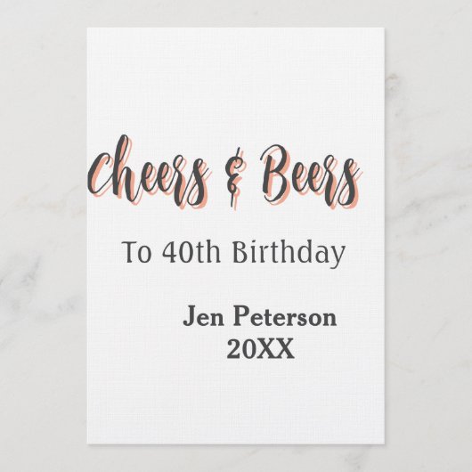 Cheers & beers to 40th birthday gray name year sin kaart (Voorkant)