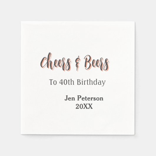 Cheers & beers to 40th birthday gray name year sin servet (Voorkant)
