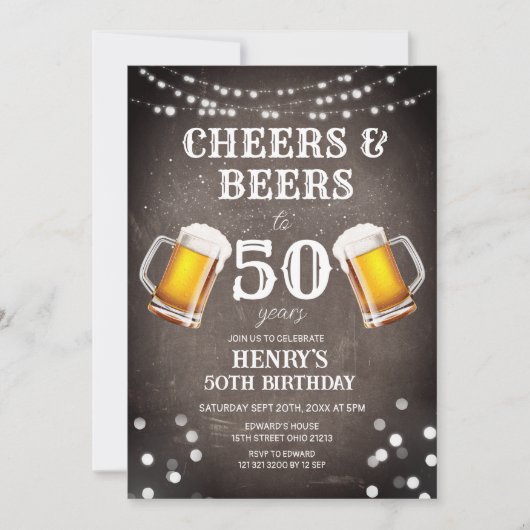 Cheers & Beers to 50 Years Chalkboard Birthday Kaart (Voorkant)