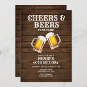 Cheers & Beers to 60 Years Rustic Wood Verjaardag Kaart (Voorkant / Achterkant)