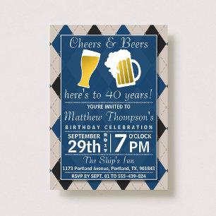 Cheers & Beers Trendy Blue Birthday Party Kaart