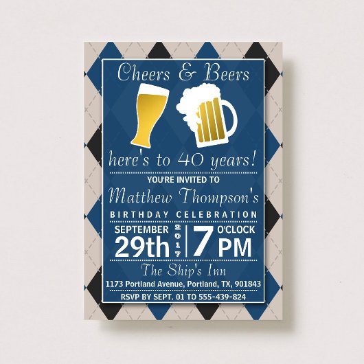Cheers & Beers Trendy Blue Birthday Party Kaart