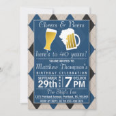 Cheers & Beers Trendy Blue Birthday Party Kaart (Voorkant)