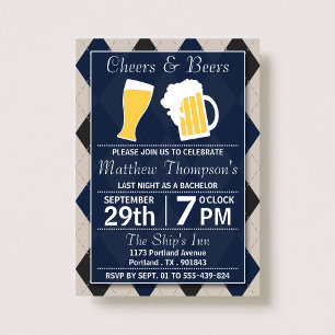Cheers & Beers Trendy Navy Bachelor Party Kaart