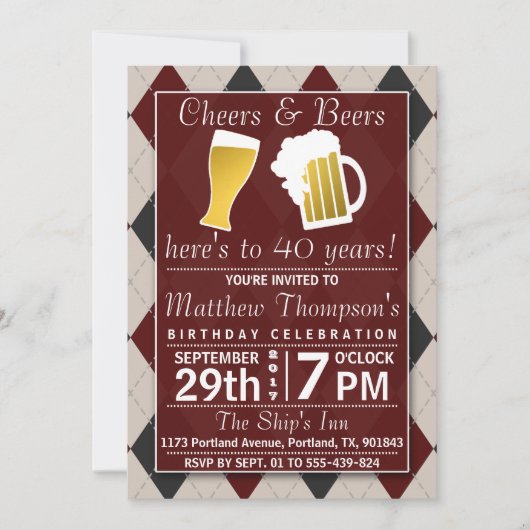 Cheers & Beers Trendy Red Birthday Party Kaart (Voorkant)