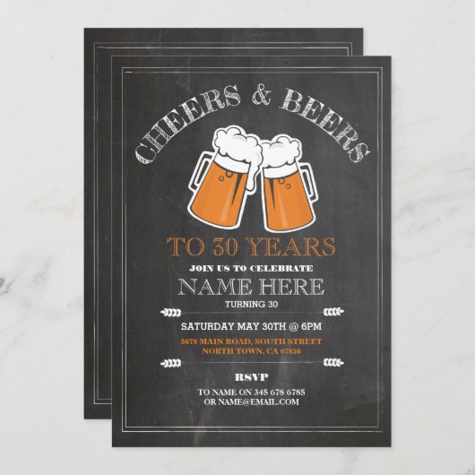 Cheers & Beers Verjaardagsfeest 21e 30e uitnodigin Kaart (Voorkant / Achterkant)