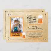 Cheers & Beers Verjaardagsfeest Bier Foto Uitnodig Kaart (Voorkant / Achterkant)