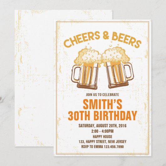 Cheers & Beers verjaardagsuitnodiging - Elke leeft Kaart (Voorkant / Achterkant)