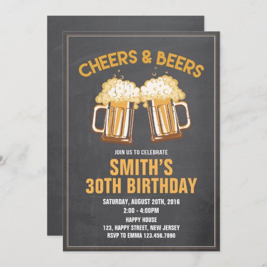 Cheers & Beers verjaardagsuitnodiging - Elke leeft Kaart (Voorkant / Achterkant)