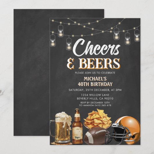 Cheers & Beers Volwassen Verjaardag Chalkboard Lig Kaart (Voorkant / Achterkant)