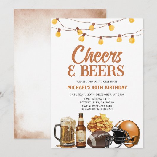 Cheers & Beers Volwassen Verjaardag String Lights Kaart (Voorkant / Achterkant)