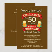 Cheers & Beers voor 50 jaar Happy Birthday Kaart (Voorkant / Achterkant)