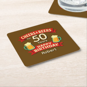 Cheers & Beers voor 50 jaar Happy Birthday Kartonnen Onderzetters
