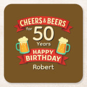 Cheers & Beers voor 50 jaar Happy Birthday Kartonnen Onderzetters (Voorkant)
