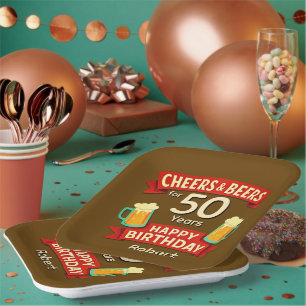 Cheers & Beers voor 50 jaar Happy Birthday Papieren Bordje