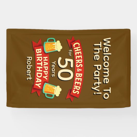 Cheers & Beers voor 50 jaar Happy Birthday Spandoek (Horizontaal)