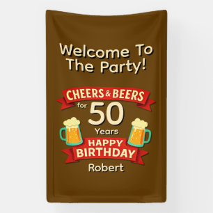 Cheers & Beers voor 50 jaar Happy Birthday Spandoek