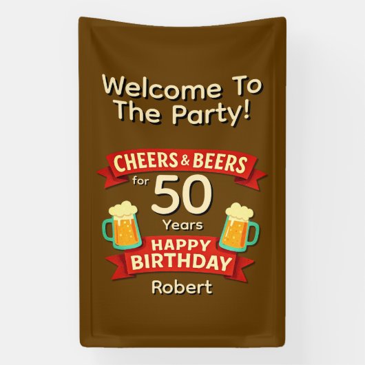 Cheers & Beers voor 50 jaar Happy Birthday Spandoek (Verticaal)