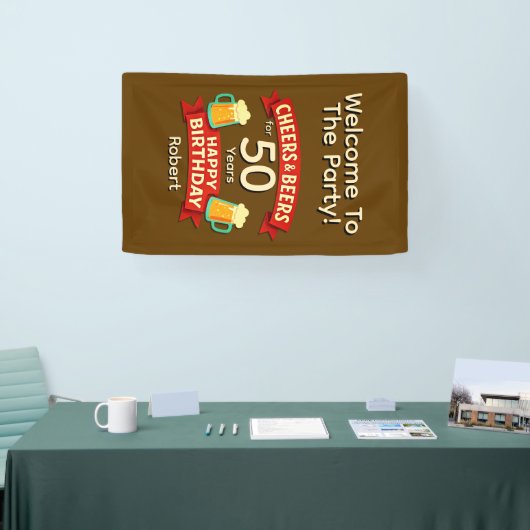 Cheers & Beers voor 50 jaar Happy Birthday Spandoek (Beurs)