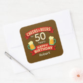 Cheers & Beers voor 50 jaar Happy Birthday Vierkante Sticker (Envelop)
