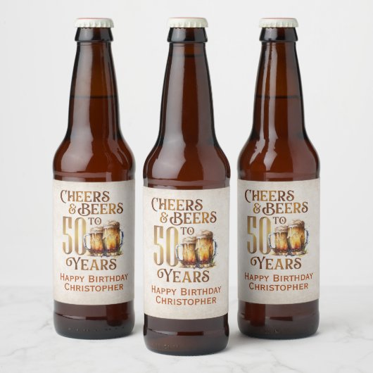 Cheers & bier 50e verjaardag etiket (Flessen)