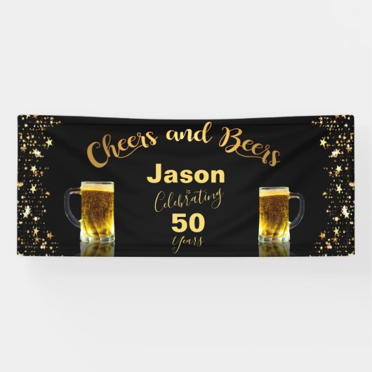 Cheers & bier 50e verjaardag spandoek (Horizontaal)