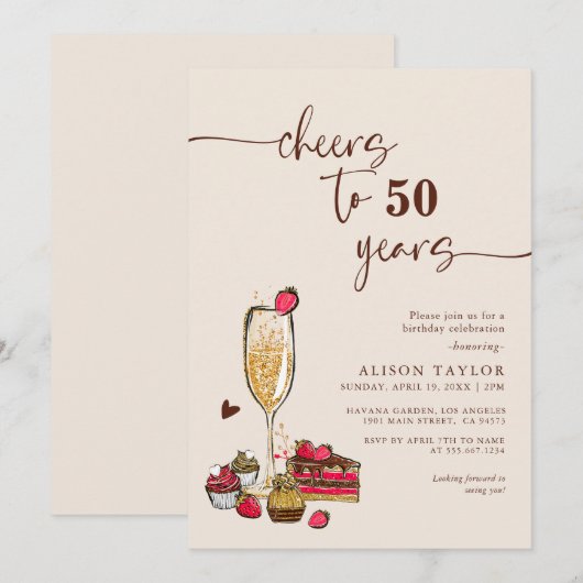 Cheers Birthday Party Gold Champagne Glass Kaart (Voorkant / Achterkant)