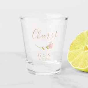 Cheers Bloemen Roos Initialen Wedding Shot Glass Glas