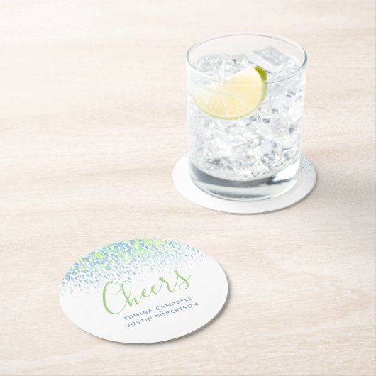 Cheers blue green modern art waterverf dabs ronde kartonnen onderzetter (Insitu)