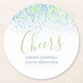 Cheers blue green modern art waterverf dabs ronde kartonnen onderzetter (Voorkant)