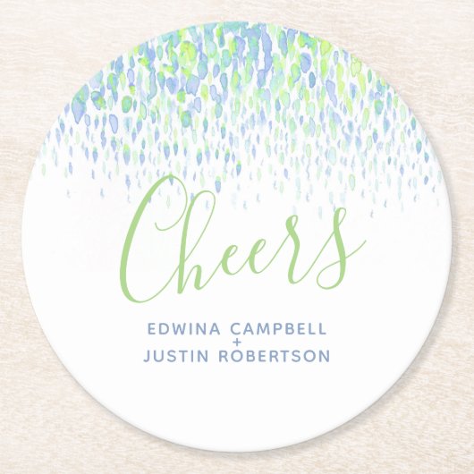 Cheers blue green modern art waterverf dabs ronde kartonnen onderzetter (Voorkant)