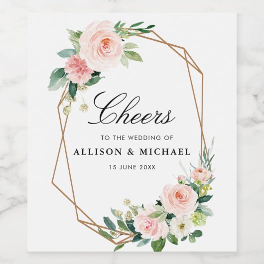 CHEERS | Blush roze bloemenbruiloft Wijn Etiket (Enkel label)