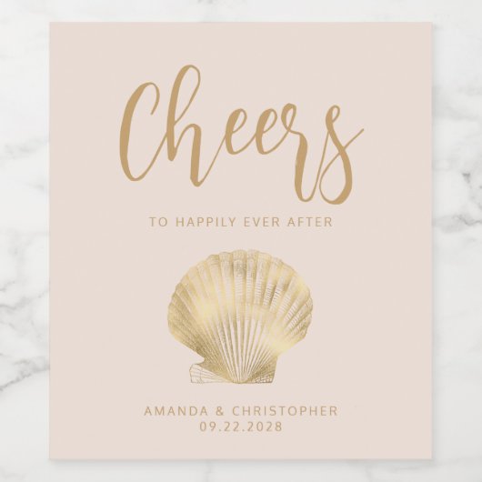 Cheers Blush Roze Goud Kust Strand Wedding Wijn Etiket (Enkel label)
