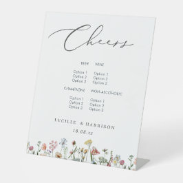 Cheers Boho Colorful Wild Flowers Wedding Bar Menu Reclamebord Met Voetstuk