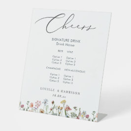 Cheers Boho Colorful Wild Flowers Wedding Bar Menu Reclamebord Met Voetstuk