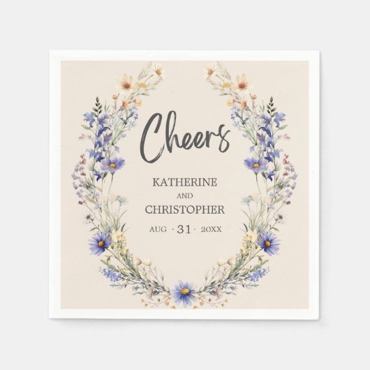 Cheers BOHO Dusty Blue Wildflower Wedding Servet (Voorkant)