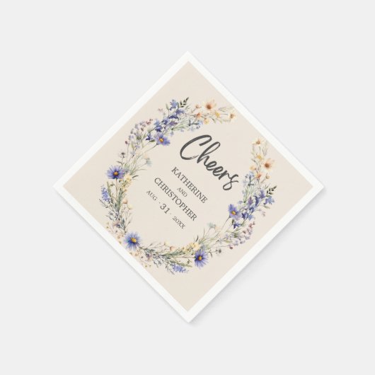 Cheers BOHO Dusty Blue Wildflower Wedding Servet (Hoek)