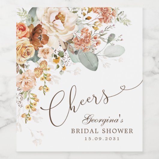 Cheers Boho Terracotta Yellow Vrijgezellenfeest Fa Wijn Etiket (Enkel label)