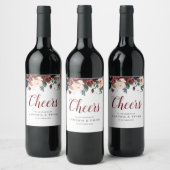 CHEERS | Bourgogne & blozen bloemenbruiloft Wijn Etiket (Flessen)